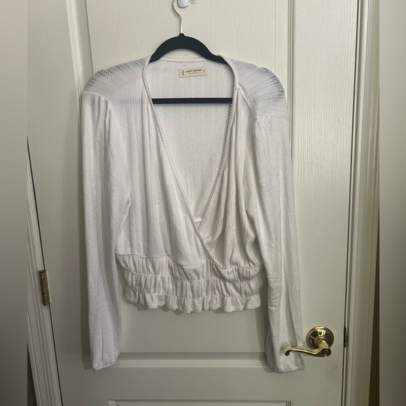 NWT Lucky Brand Ruffle Cinched V-Neck Long Sleeve Top - Picture 8 of 9